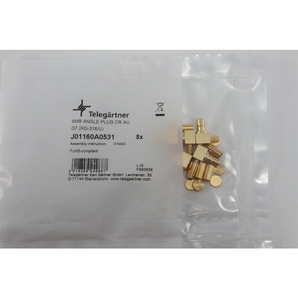 Telegartner: SMB-Conector Macho Angulo Recto crimp Telegartner: SMB-Conector Macho Angulo Recto crimp